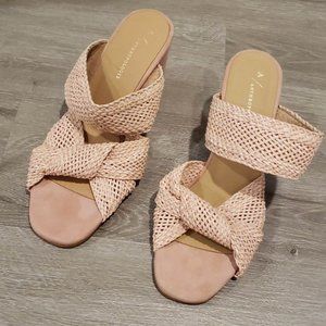NWOB Anthropologie Mae Raffia Heeled Mules in Pink, Size 38 (US 8)